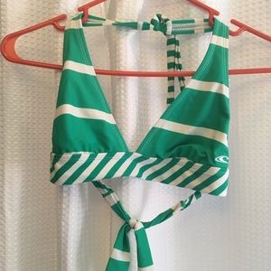 O'Neill Large Green & White Halter Bikini Top